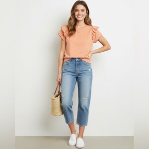 Like new top- LC Lauren Conrad Pink/Peach Ruffle Sleeve Tee